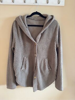 Cozy Hooded Button-Front Women's Sweater Jacket - Taupe
